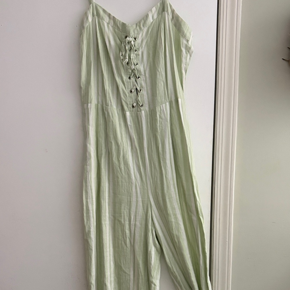 Derek Heart Mint Green Lace-Up Jumpsuit